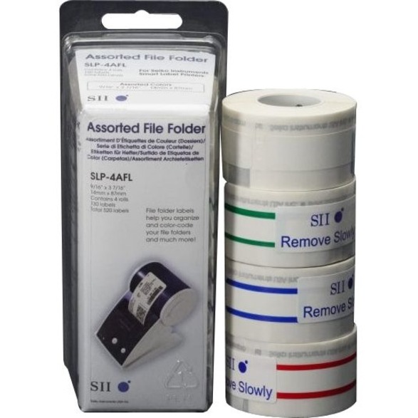 SEIKO SMARTLABEL SLP-4AFL MULTI-COLOR FILE FOLDER LABEL ASSORTMENT (WHITE, BLUE,