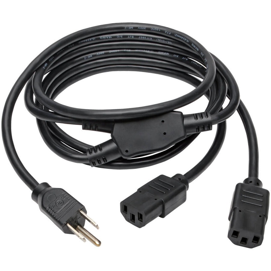 Y Splitter Power Cable, Nema 5-15p to 2x C13 - 10a, 125v, 18 Awg, 6 Ft. (1.83 M), Black