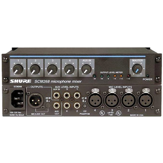 FOUR-CHANNEL TRANSFORMER BALANCED MICROPHONE MIXER WITH PHANTOM POWER, AC ONLY,