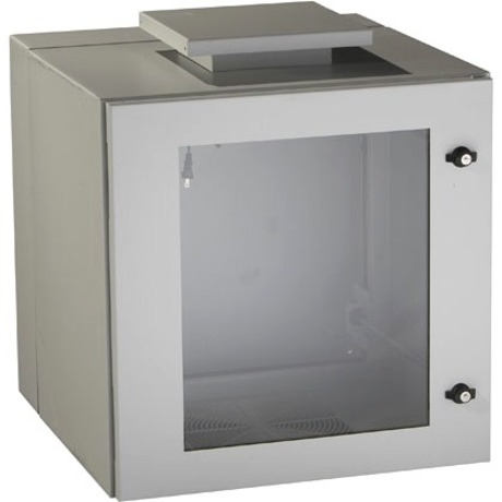 NEMA 12 WALLMOUNT CABINET WITH FAN - 12U, 24INCH CUBE, DOUBLE-HINGED, BEIGE, GSA