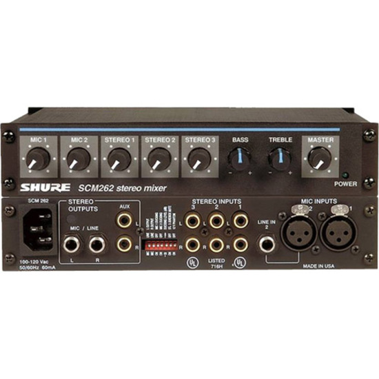 STEREO MIXER FOR USE WITH 2 MICROPHONES AND 3 STEREO SOURCES, WITH DUCKING AND P