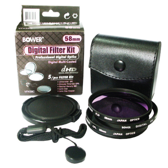 nsemble de filtres numériques Bower de 58 mm | Filtres ND4, UV et CP | Capuchon, attache de capuchon et étui de transport inclus