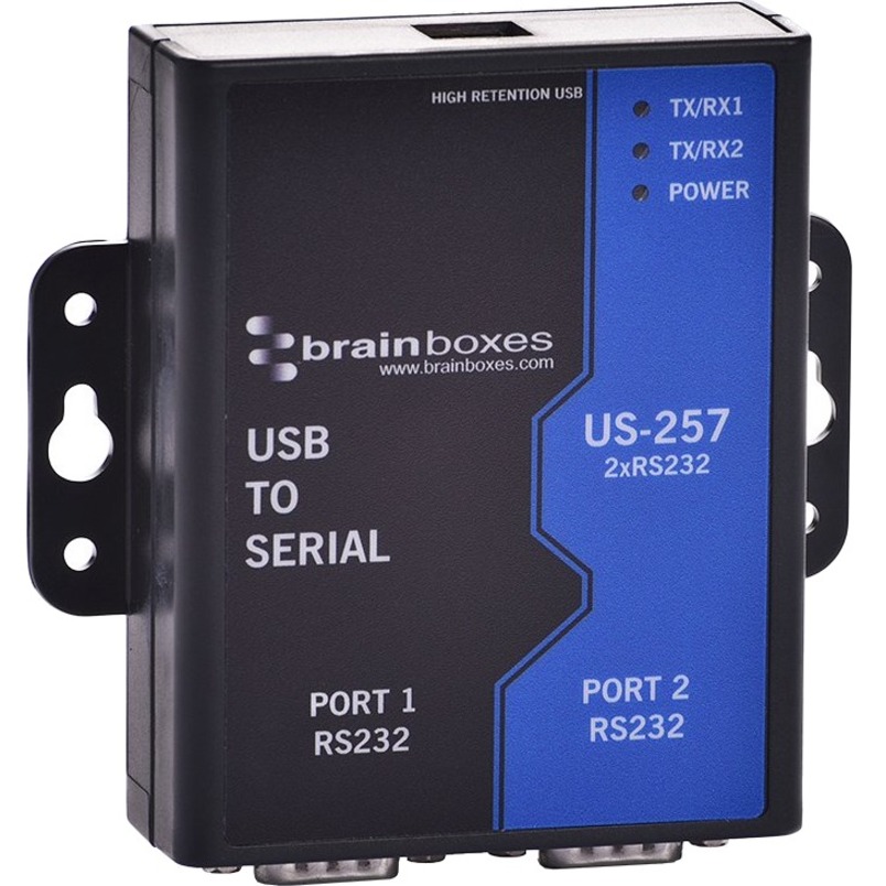 Brainboxes US-257 USB 2-Port RS232 1 Mbaud | Serial Adapter, DIN Rail