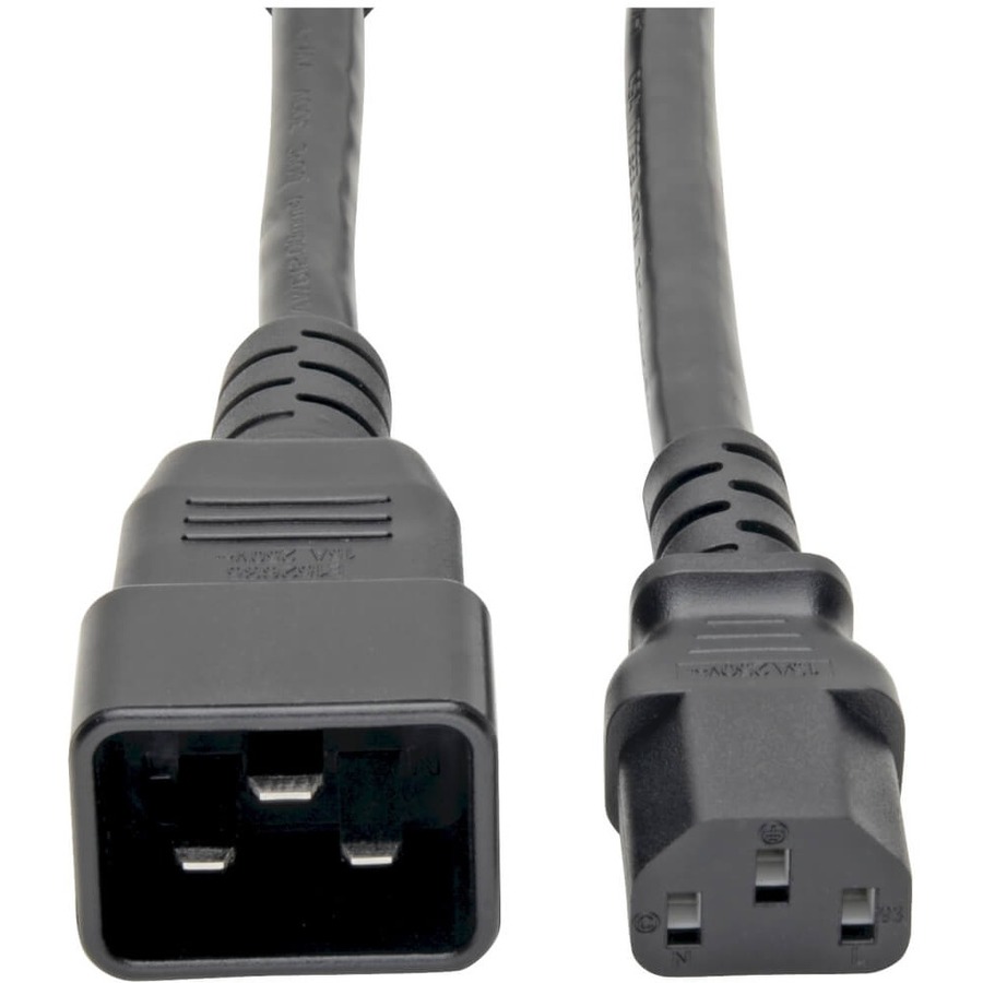 Splitter Cable, Heavy-Duty, C20 to 2x C13 - 15a, 100-250v, 14 Awg, 2 Ft.  (0.61 M), Black