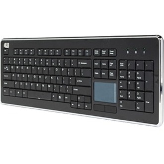 Adesso Wireless Desktop Touchpad Keyboard - Wireless Connectivity - RF - 30 ft (9144 mm) - 2.40 GHz - USB Interface - 104 Key On/Off Switch Hot Key(s) - English (US) - QWERTY Layout - TouchPad - Membrane Keyswitch - AAA Battery Size Supported - Black