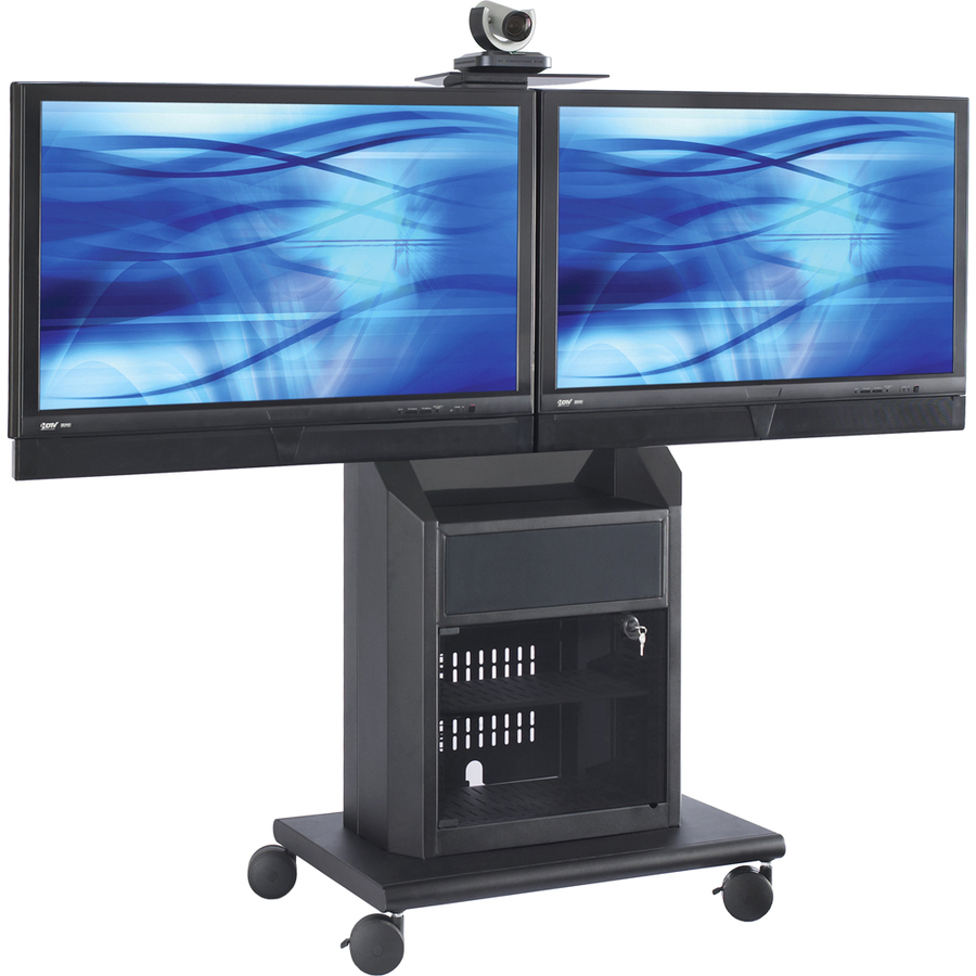 MOBILE CART SUPPORTS DUAL DISPLAYS UP TO 60. INCLUDES 9RU AND 15D RACK, ADJUSTAB