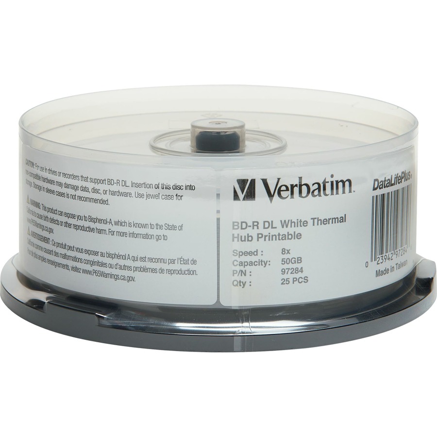 VERBATIM BD-R DL 50GB 6X DATALIFEPLUS WHITE THERMAL PRINTABLE, HUB PRINTABLE-25P