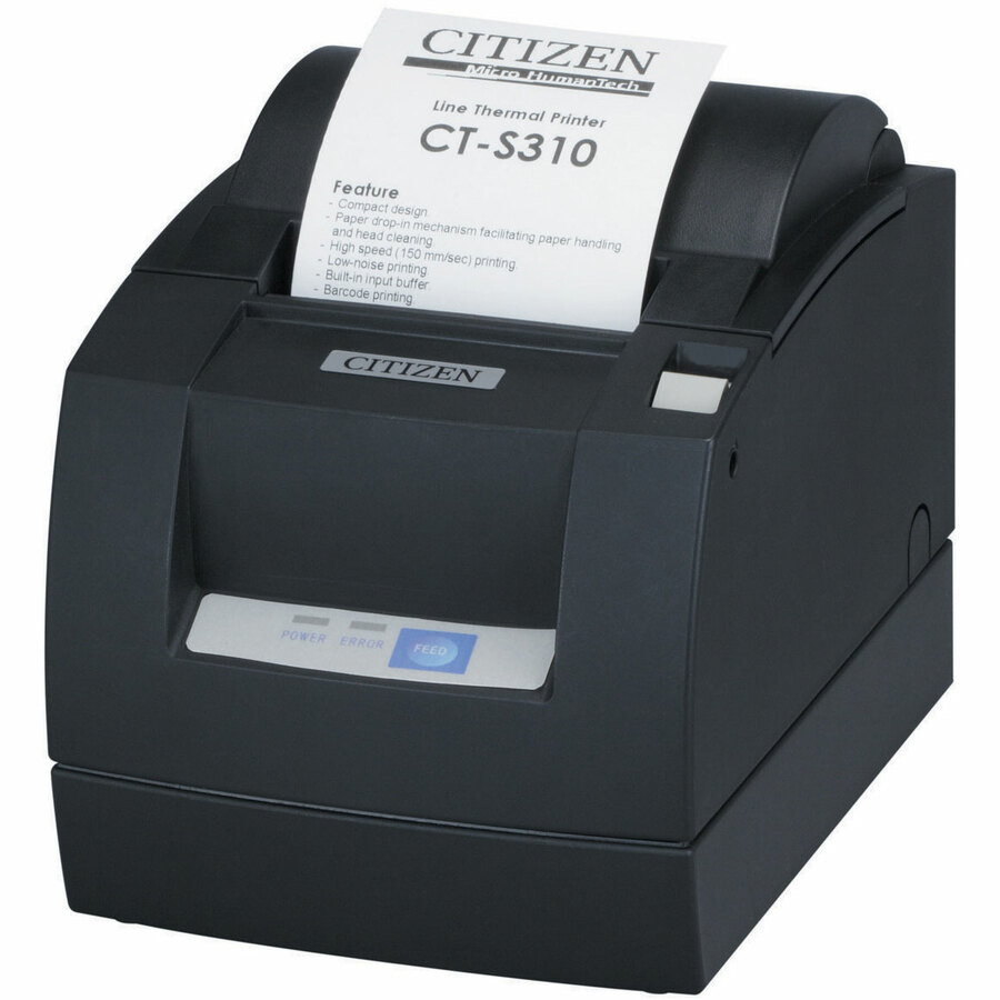 Citizen CT-S310II POS 3.14" Thermal Receipt Printer (CT-S310II-U-BK) | Black - 150 mm/sec - Media Width 3.14" 80mm - USB + p-pin RS232 Serial | Power Adapter included