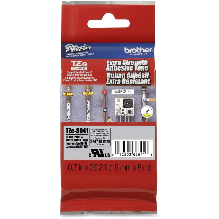 Brother Extra Strength Adhesive 3/4" Lamntd Tapes - 45/64" - Permanent Adhesive - Thermal Transfer - Black - 1 Each - Adhesive