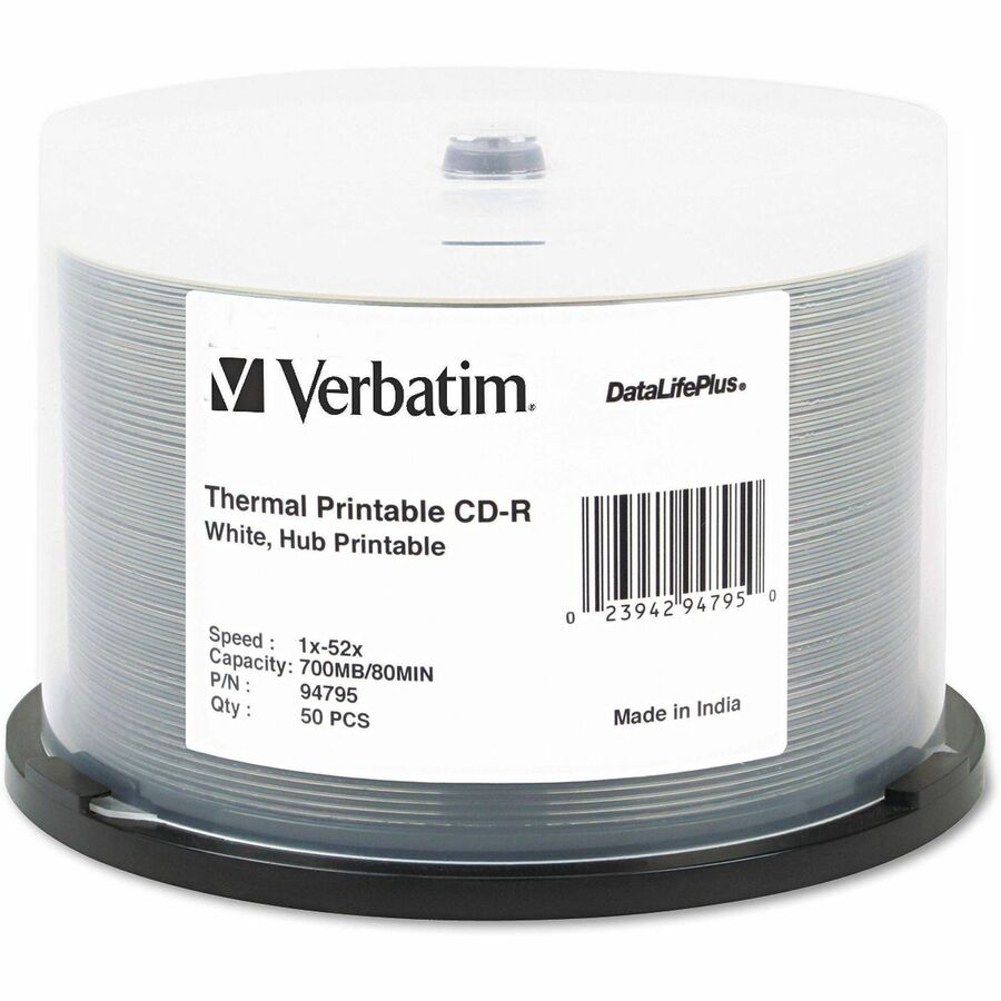 50PK CD-R 80MIN 700MB 52X WH IJ PRT HUB