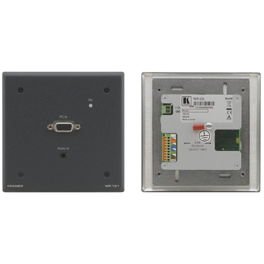 THE KRAMER WP-121 WALL PLATE IS A LINE TRANSMITTER THAT ACCEPTS A UXGA VIDEO AND