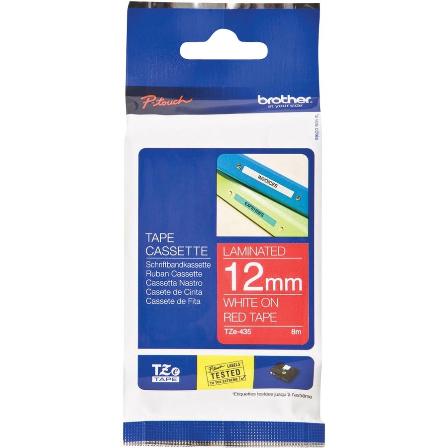 LAMINATED TAPES 12MM WHITE ON .RED MULTI 25