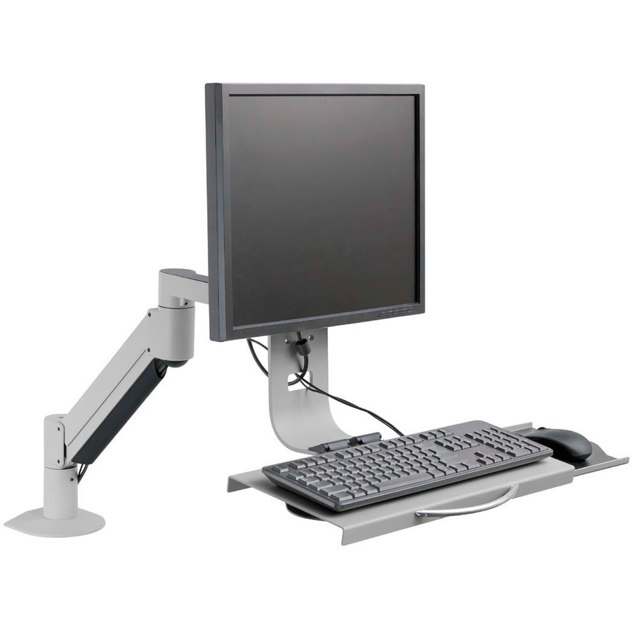SUPPORTS MONITORS UP TO 27" AND 23 LBS. FEATURES 27" EXTENSION, 18" HEIGHT ADJUS
