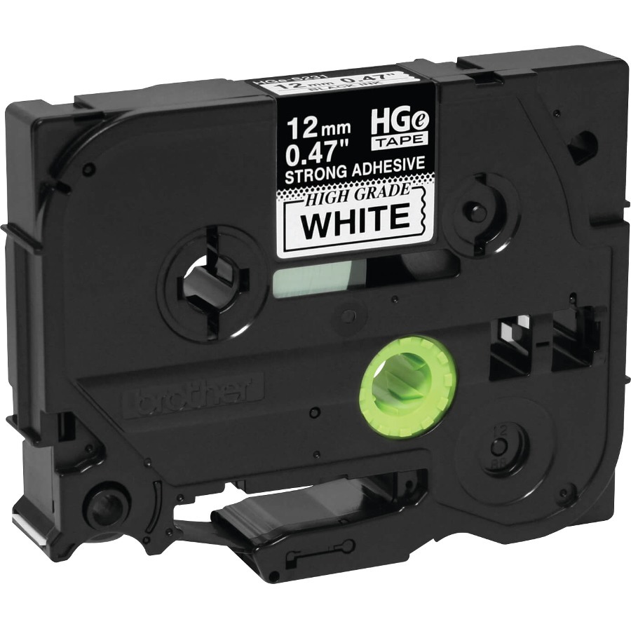 0.47 IN X 26.2 FT (12MM X 8M), BLACK INK ON WHITE LABEL, EXTRA-STRENGTH ADHESIVE