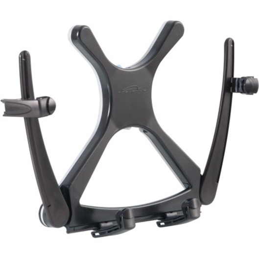 LAPTOP HOLDER FOR ARM, PC SILVER WITH BLACK DELRIN PLASTIC BACKING. SECURELY GRI