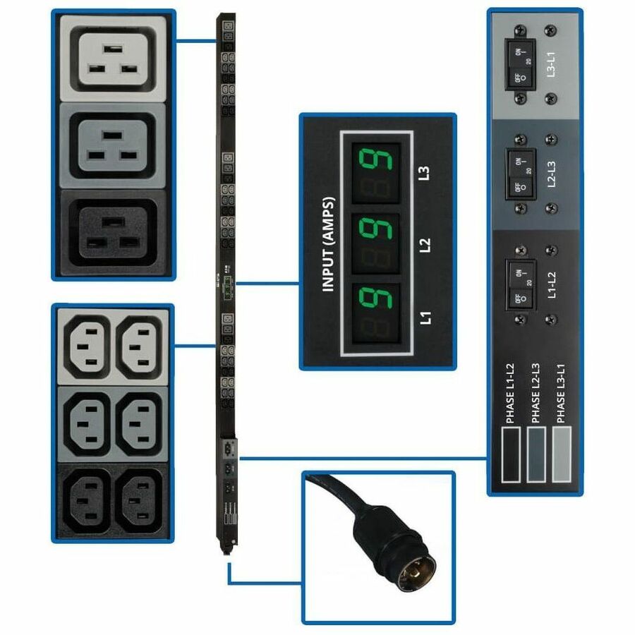 EATON TRIPP LITE SERIES 12.6KW 3-PHASE LOCAL METERED PDU, 208V OUTLETS (36 C13 &