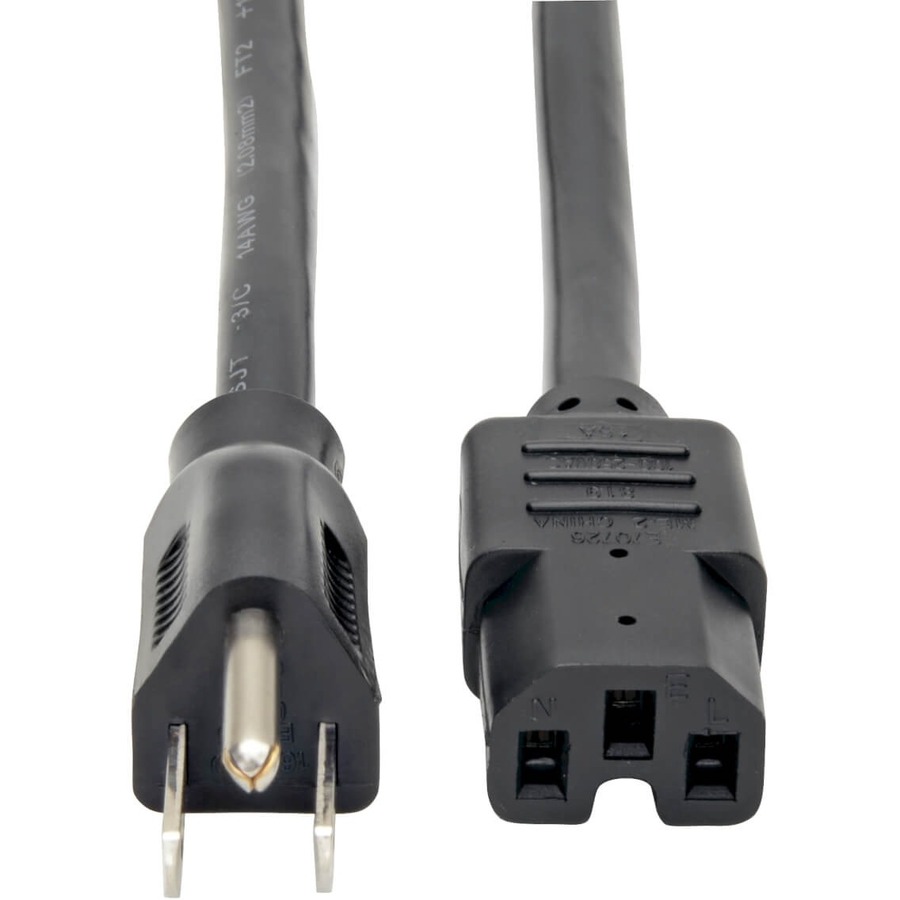 Power Cord, Nema 5-15p to C15 - Heavy-Duty, 15a, 125v, 14 Awg, 8 Ft. (2.43 M), Black