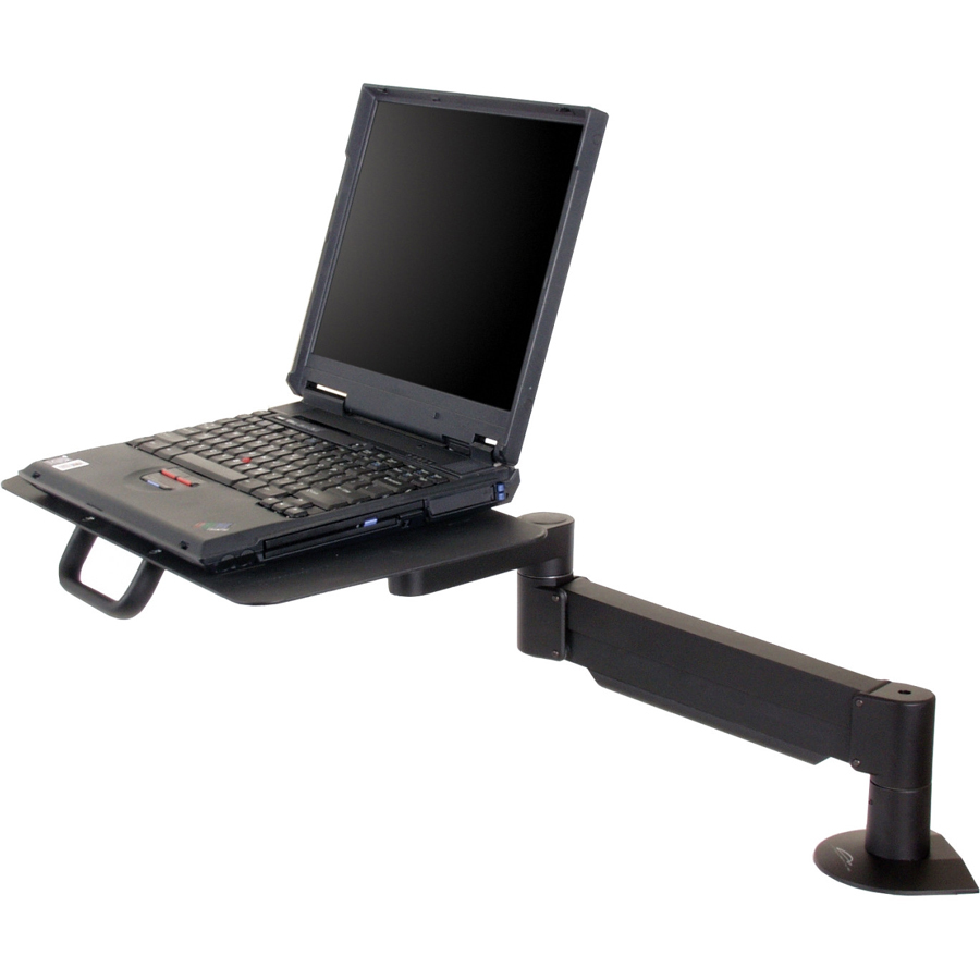 HEIGHT ADJUSTABLE LAPTOP STAND WITH OVERSIZE NOTEBOOK TRAY MONITOR ARM, BLACK, H