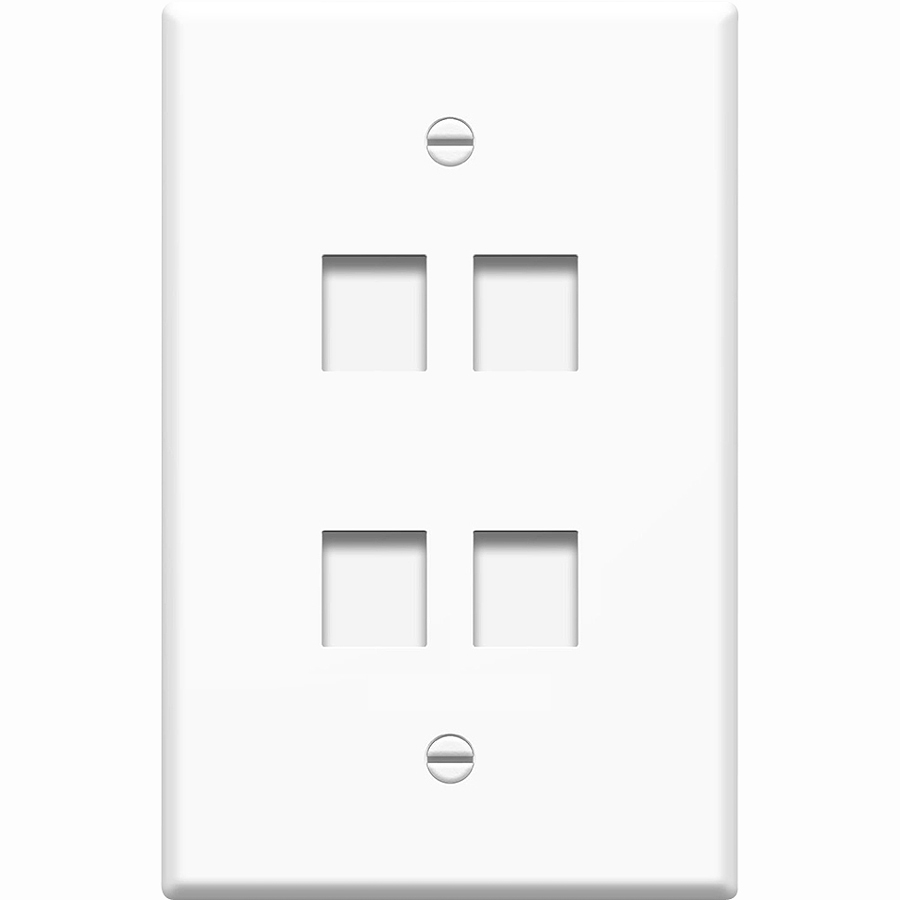 4XEM 4-Port Keystone Wall Plate White | CAT5, CAT6, HDMI, USB