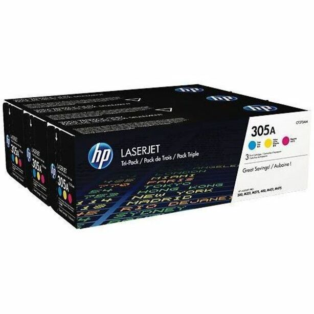 HP 305A (CF370AM) 3-PACK CYAN/MAGENTA/YELLOW ORIGINAL LASERJET TONER CARTRIDGES