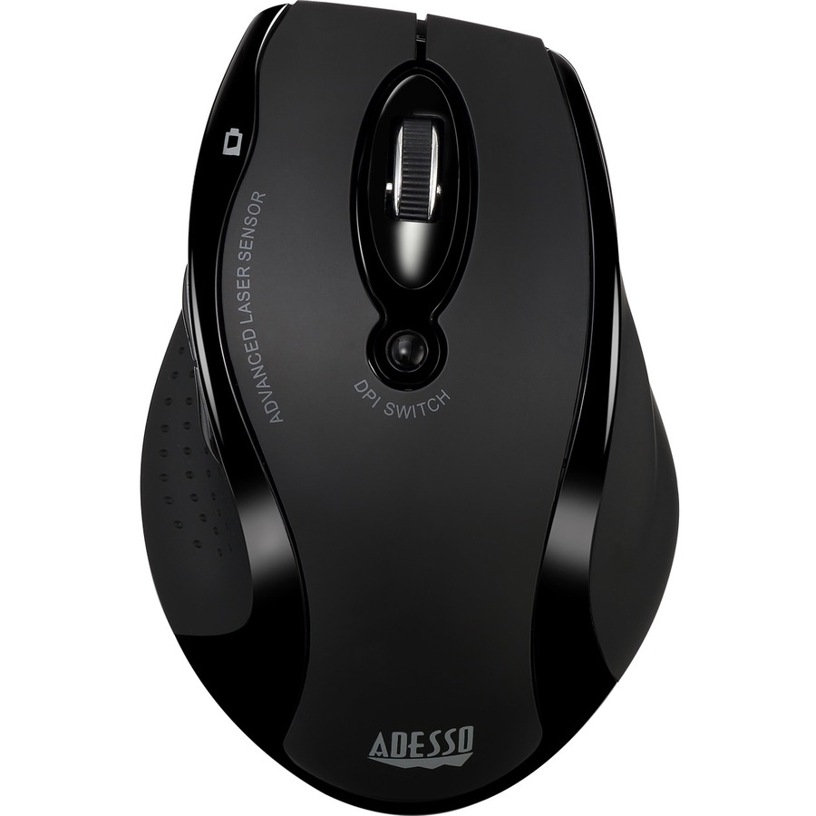 Adesso iMouse G25 Wireless Ergonomic Laser Mouse - Laser - Wireless - 30 ft (9144 mm) - Radio Frequency - 2.40 GHz - Black - USB - 1600 dpi - Scroll Wheel - Right-handed - 2