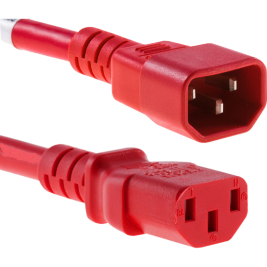 POWER CORD C13 - C14, 18AWG, 10AMP, 250V, SVT JACKET, RED, 2FT, IEC C13 TO IEC C