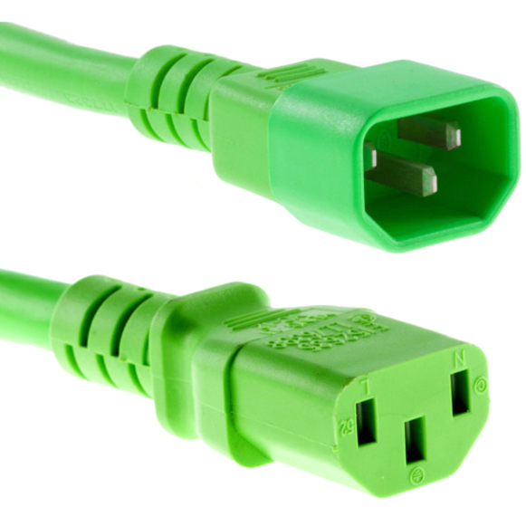POWER CORD C13 - C14, 18AWG, 10AMP, 250V, SVT JACKET, GREEN, 1FT, IEC C13 TO IEC