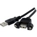 StarTech Panel Mount USB Cable A to A - F/M - Nickel Plated - Shielding(Black) - 3 ft. (USBPNLAFAM3)