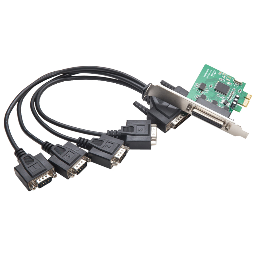 PCIE 4X PORT SERIAL DB9 CARD, WCH CH384 CHIPSET, FAN-OUT CABLE