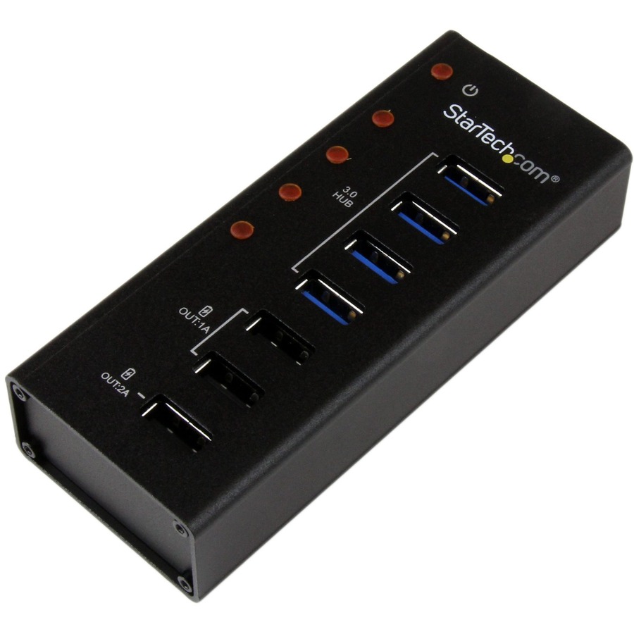 StarTech 4 Port USB 3.0 Hub plus 3 Dedicated USB Charging Ports (2 x 1A & 1 x 2A) - 5Gbps - Wall Mountable Metal Enclosure
