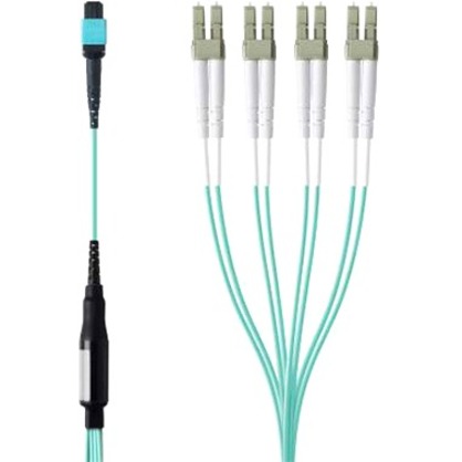 MTP TO LC FIBER OPTIC CABLE; MTP/4X LC; 50/125; OM3; PLENUM;3 METER