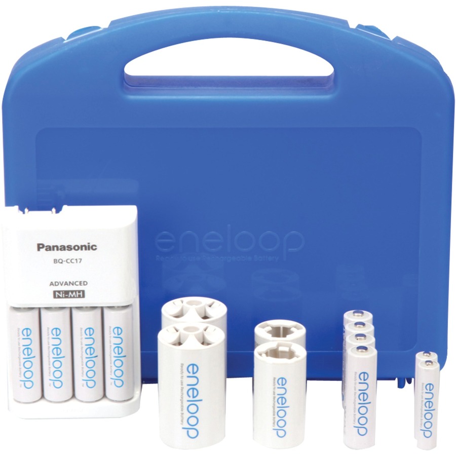 PANASONIC Eneloop AA Smart Charger Kit with 8-AA 2000mAh, 2-AAA 800 mAh, 2-C, 2-D Adapters in a Carrying Case (KKJ17MCC82A)