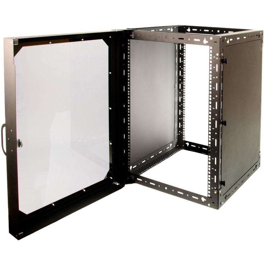 WALL MOUNT RACK: 15U WITH FRONT DOOR; BLACK WITH SQUARE MOUNTING HOLES; 11U IN M