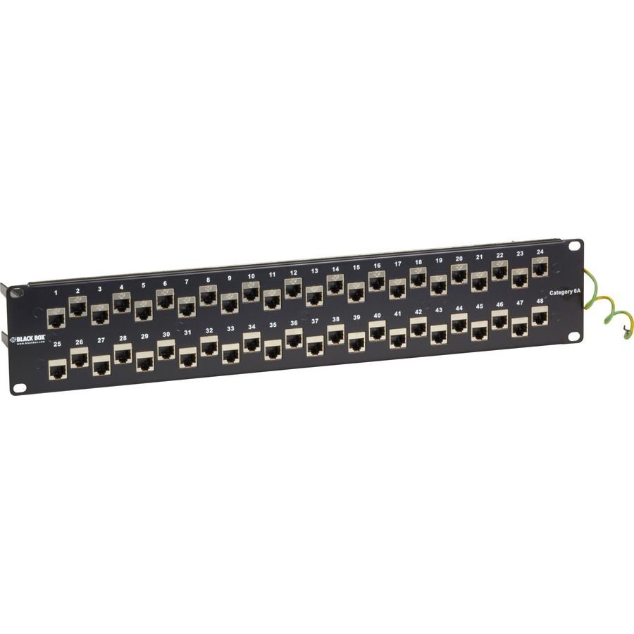 CAT6A STAGGERED FEED-THROUGH PATCH PANEL - 2U, SHIELDED, 48-PORT