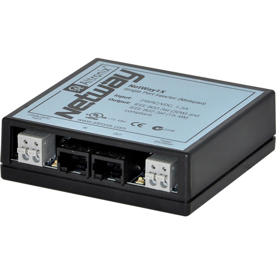 Midspan Injector, Single Port, 10/100, PoE/Poe+, 30w, 24vac/Vdc, Shutdown Trigger