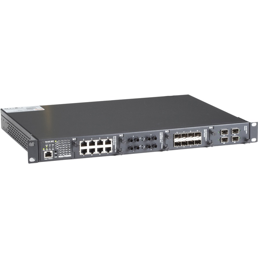MODULAR INDUSTRIAL GIGABIT ETHERNET SWITCH WITH 4 SLOTS. THE SWITCH HAS RACK MOU