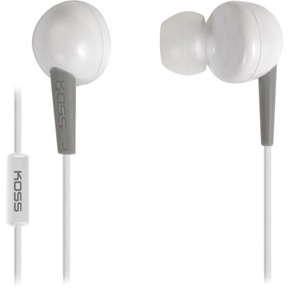 Koss-Headphones White Earbud with Microphone Enhanced Driver W/ 3cushion