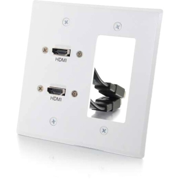 DOUBLE HDMI + DECORA WALL PLATE WHITE
