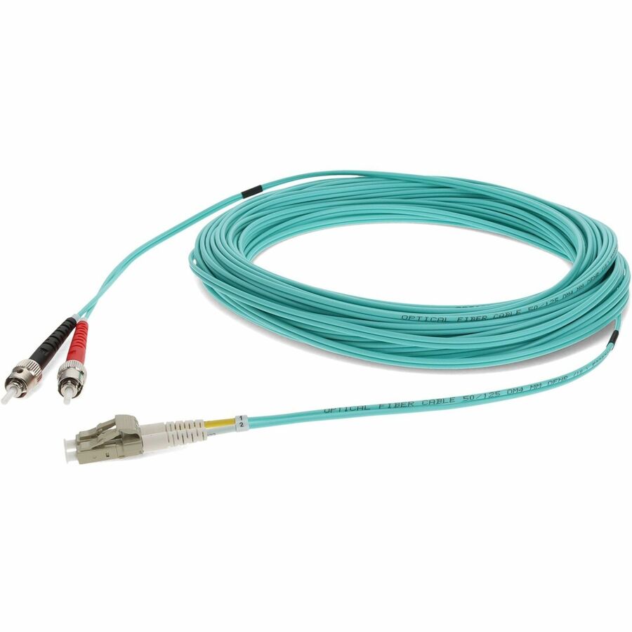 AddOn 15m ST to LC Aqua OM3 Duplex OFNR (Riser-Rated) Fiber Patch Cable