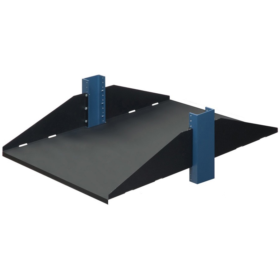3U, 2POST FIXED SHELF, BLACK, SOLID, FLANGES DOWN 300 LB WEIGHT CAPACITY WORKS O