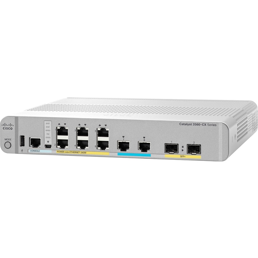 Commutateur de couche 3 Cisco 3560CX-8XPD-S avec 6 ports GE PoE+, 2 ports MultiGE PoE+, liaisons montantes : 2 x 10G SFP+, IP Base