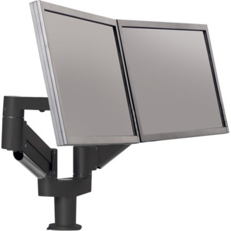 DUAL 7000-1000 SERIES ARM ASSEMBLY WITH DOUBLE MOUNT IN BLACK. SUPPORTS TWO MONI
