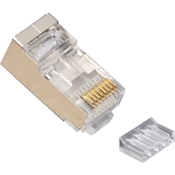 RJ45 (8P8C) SHIELDED CAT6 2 PC. CONNECTOR W/ LINER, ROUND SOLID, 3-PRONG. 100/JA