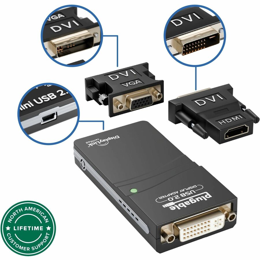 PLUGABLE USB 2.0 TO DVI/VGA/HDMI VIDEO GRAPHICS ADAPTER FOR MULTIPLE MONITORS UP