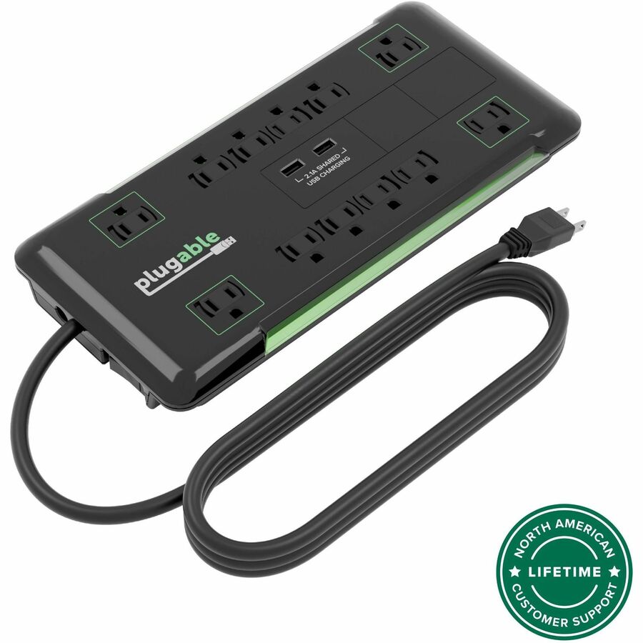SURGE PROTECTOR POWER STRIP WITH USB AND 12 AC OUTLETS, BUILT-IN 10.5W 2-PORT US