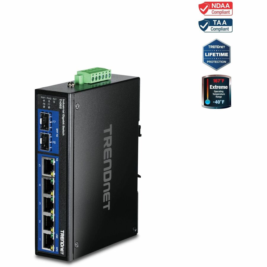 TRENDnet TI-G62 6-Port Gigabit DIN-Rail Switch | Industrial Ethernet