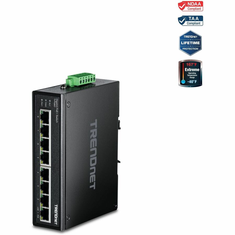 8-PORT HARDENED INDUSTRIAL GIGABIT POE+ SWITCH