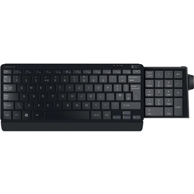 Number Slide Compact Keyboard w/ Retractable Number Pad, Wired