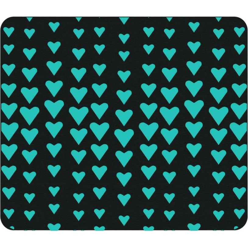 OTM CLASSIC PRINTS BLACK MOUSE PAD, FALLING TURQUOISE HEARTS