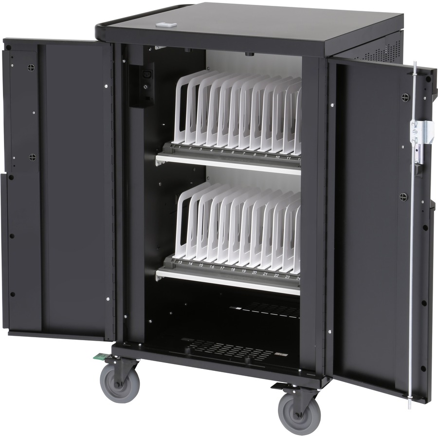 2 SHELVES, STORE AND CHARGE UP TO 24 DEVICES, AC CHARGING, PROVIDES EXTRA ACCESS